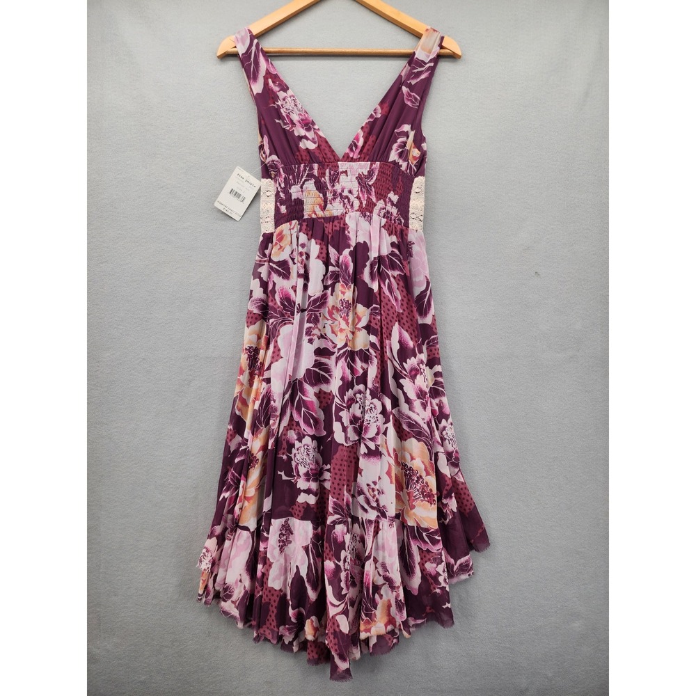 Free People Maroon Ros Floral Lace High Low Midi Dress NWT Boho Cottagecore Sz 2 - Picture 8 of 13
